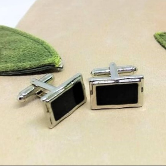 Rectangular Stainless Steel Black Onyx Cuff Links - Picture 2 of 7